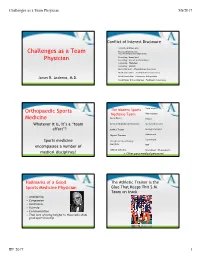Challenges As a Team Physician