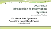 Functional Area Systems – Accounting Information Systems Lecture Outline 4C Functional Area Information Systems