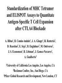 Standardization of MHC Tetramer and ELISPOT Assays to Quantitate Antigen-Specific T Cell Expansion After CTLA4 Blockade