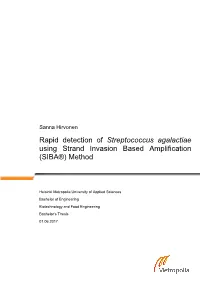 Streptococcus Agalactiae Using Strand Invasion Based Amplification (SIBA®) Method