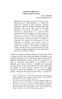 Kashmiri Shaivism: a Historical Overview Younus Rashid Youniszaha@Gmail.Com