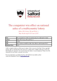 The Compatriot Win Effect on National Sales of a Multicountry Lottery Baker, RD, Forrest, DK and Perez, L