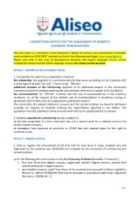 Competition Notice for the Assignment of Benefits Academic Year 2019/2020