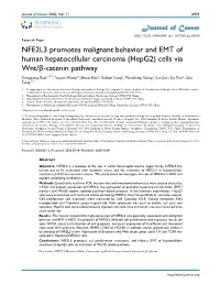 Hepg2) Cells Via Wnt/Β‑Catenin Pathway Yonggang Ren1,2*, Yujiao Wang3*, Shuai Hao3, Yuhan Yang3, Wendong Xiong3, Lu Qiu4, Jia Tao5, Aifa Tang1
