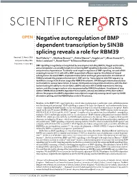 Negative Autoregulation of BMP Dependent Transcription by SIN3B