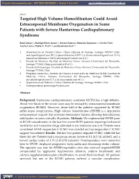 Targeted High Volume Hemofiltration Could Avoid Extracorporeal Membrane Oxygenation in Some Patients with Severe Hantavirus Cardiopulmonary Syndrome
