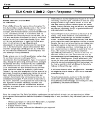 ELA Grade 6 Unit 2 - Open Response - Print