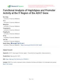 Functional Analysis of Haplotypes and Promoter Activity at the 5' Region of the ADH7 Gene