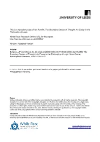 Ian Rumfitt, the Boundary Stones of Thought: an Essay in the Philosophy of Logic