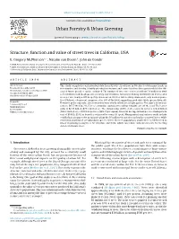 Structure, Function and Value of Street Trees in California, USA. Urban Forestry