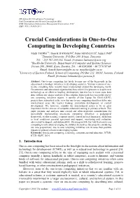 Crucial Considerations in One-To-One Computing in Developing Countries