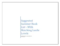 Suggested Summer Book List - with Matching Lexile Levels