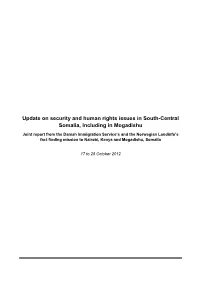 Update on Security and Human Rights Issues in South-Central Somalia, Including in Mogadishu