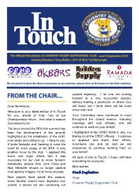 Your Latest Edition of in Touch for You, Ahead of Year Two of Our Your Committee Have Continued to Meet Championship Return