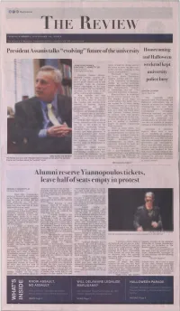 Alumni Reserve Yiannopoulos Tickets, Leave Ha) F of Seats Empty in Protest