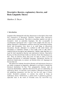 Descriptive Theories, Explanatory Theories, and Basic Linguistic Theory1