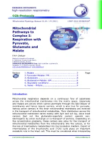 Respiration with Pyruvate, Glutamate and Malate