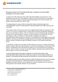 Rosoboronexport and Technodinamika Sign a Program to Promote Flight Simulators in the World Market
