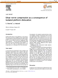 Ulnar Nerve Compression As a Consequence of Isolated Pisiform Dislocation