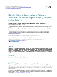 Highly-Efficient Conversion of Primary Amides to Nitriles Using Indium (III