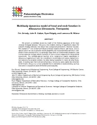 Multibody Dynamics Model of Head and Neck Function in Allosaurus (Dinosauria, Theropoda)
