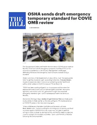OSHA Sends Draft Emergency Temporary Standard for COVID OMB Review