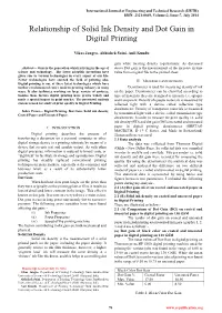 Relationship of Solid Ink Density and Dot Gain in Digital Printing