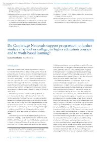 Do Cambridge Nationals Support Progression to Further Studies at School Or College, to Higher Education Courses and to Work-Based Learning?