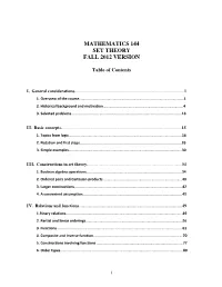 Mathematics 144 Set Theory Fall 2012 Version