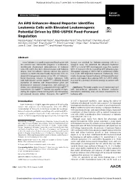 An ERG Enhancer–Based Reporter Identifies Leukemia Cells With