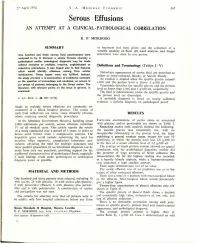 Serous 'Effusions an ATTEMPT at a CLINICAL·PATHOLOGICAL CORRELATION