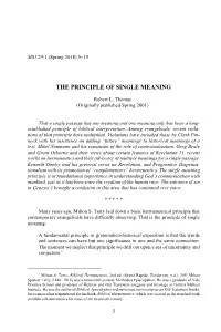 The Principle of Single Meaning