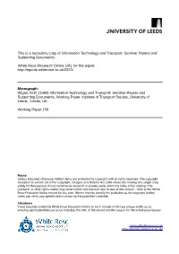 Information Technology and Transport: Seminar Papers and Supporting Documents