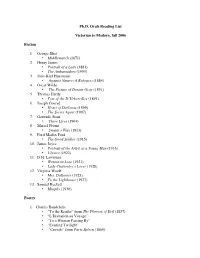 Ph.D. Orals Reading List Victorian to Modern, Fall 2006 Fiction 1. George