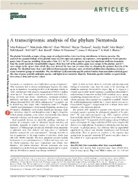 A Transcriptomic Analysis of the Phylum Nematoda