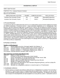 Biographical Sketch Format Page