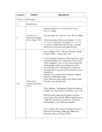 Class # Topics Readings