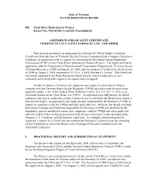 Clyde River Hydroelectric Project Docket Nos. WQ-02-08(A) and (B) (Consolidated)