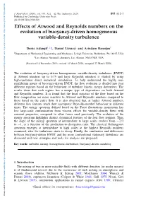 Effects of Atwood and Reynolds Numbers on the Evolution Of