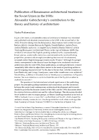 Publication of Renaissance Architectural Treatises in the Soviet Union in the 1930S: Alexander Gabrichevsky's Contribution to the Theory and History of Architecture1