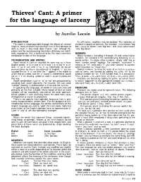 Thieves' Cant: a Primer for the Language of Larceny