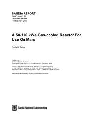 A 50-100 Kwe Gas-Cooled Reactor for Use on Mars