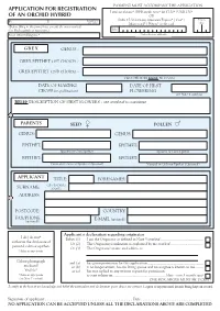 Application for Registration of an Orchid Hybrid