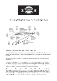 Choosing, Using and Caring for Your Straight Razor