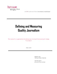 Defining and Measuring Quality Journalism