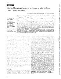 Interictal Language Functions in Temporal Lobe Epilepsy L Bartha, T Benke, G Bauer, E Trinka