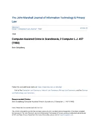 Computer-Assisted Crime in Scandinavia, 2 Computer L.J. 457 (1980)