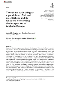 Cultural Essentialism and Its Functions Concerning the Integration of Arabs
