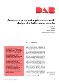 General–Purpose and Application–Specific Design of a DAB Channel Decoder
