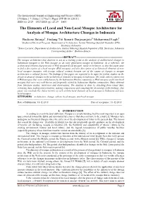 The Elements of Local and Non-Local Mosque Architecture for Analysis of Mosque Architecture Changes in Indonesia